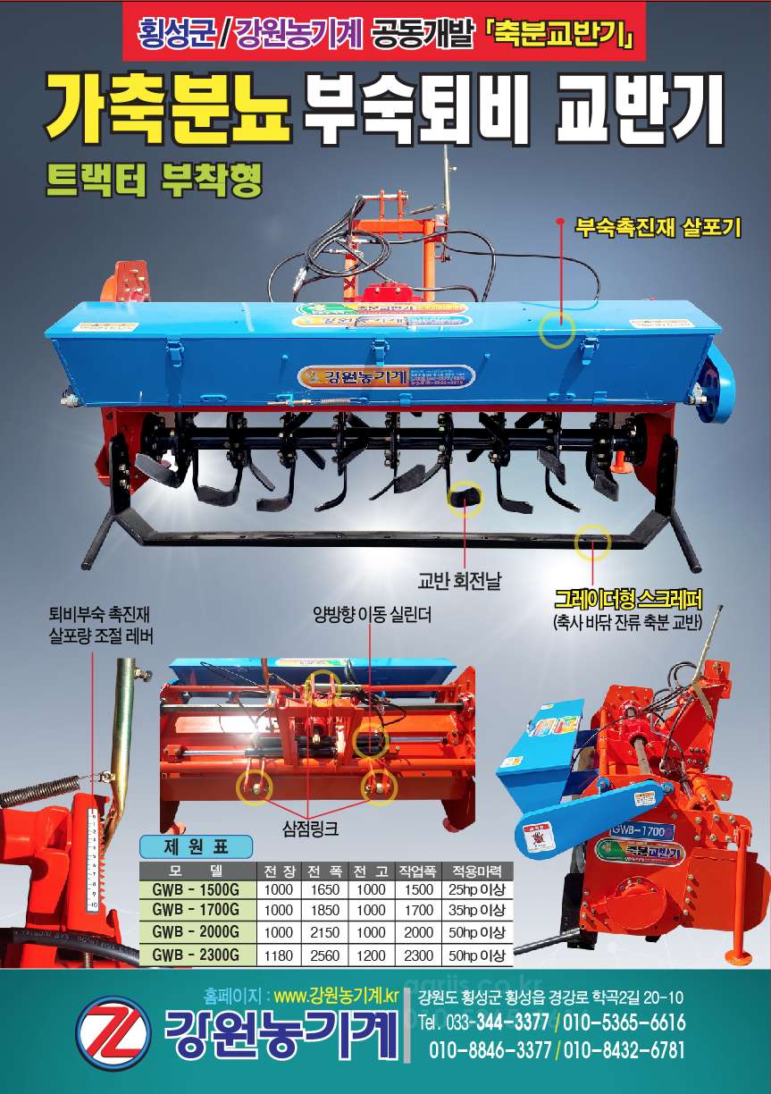 강원농기계 축분 교반 로타리 GWB-1700G 뒤우측면