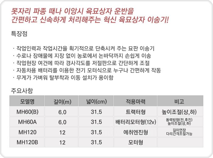 혁신농기계 묘판이송기 MH60B 뒤우측면