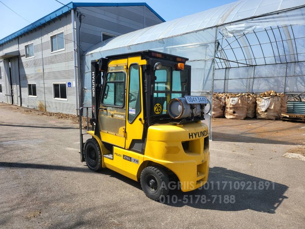 Hyundai Forklift 중고지게차 현대 포렉스 25L-7A  LPG 지게차 자동발캐빈통타이어  측면