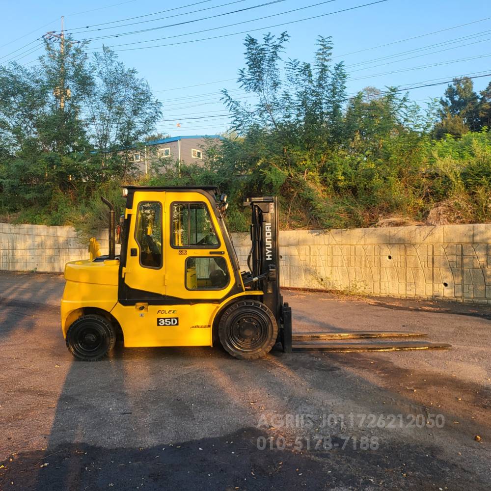 Hyundai Forklift 중고지게차 현대 포렉스35D 디젤 3.5톤 3단 지게차3단자동발캐빈히터덧발  앞좌측면