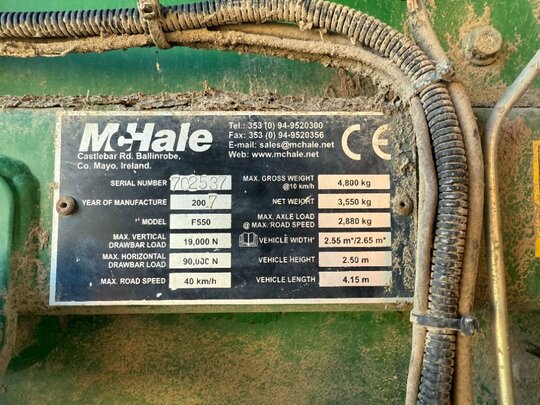  농업용 베일러 McHale F550  앞좌측면